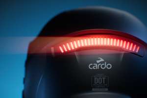 Cardo Beyond motorcycle helmet with integrated Bluetooth communications