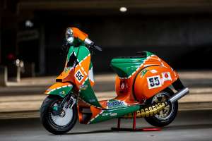 A custom Vespa PX 80 Mazda 787B tribute