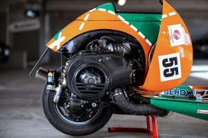 A custom Vespa PX 80 Mazda 787B tribute