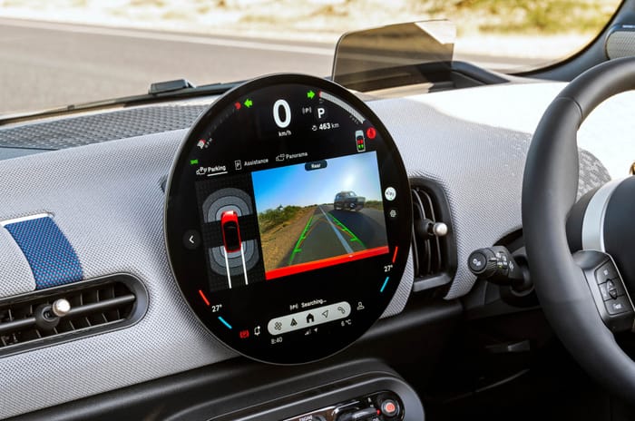 Mini Convertible infotainment touchscreen and rear camera